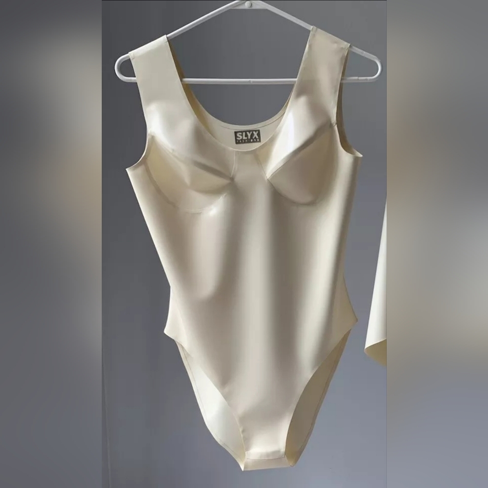 White Latex Bust Cup Swimsuit Leotard Sz 8